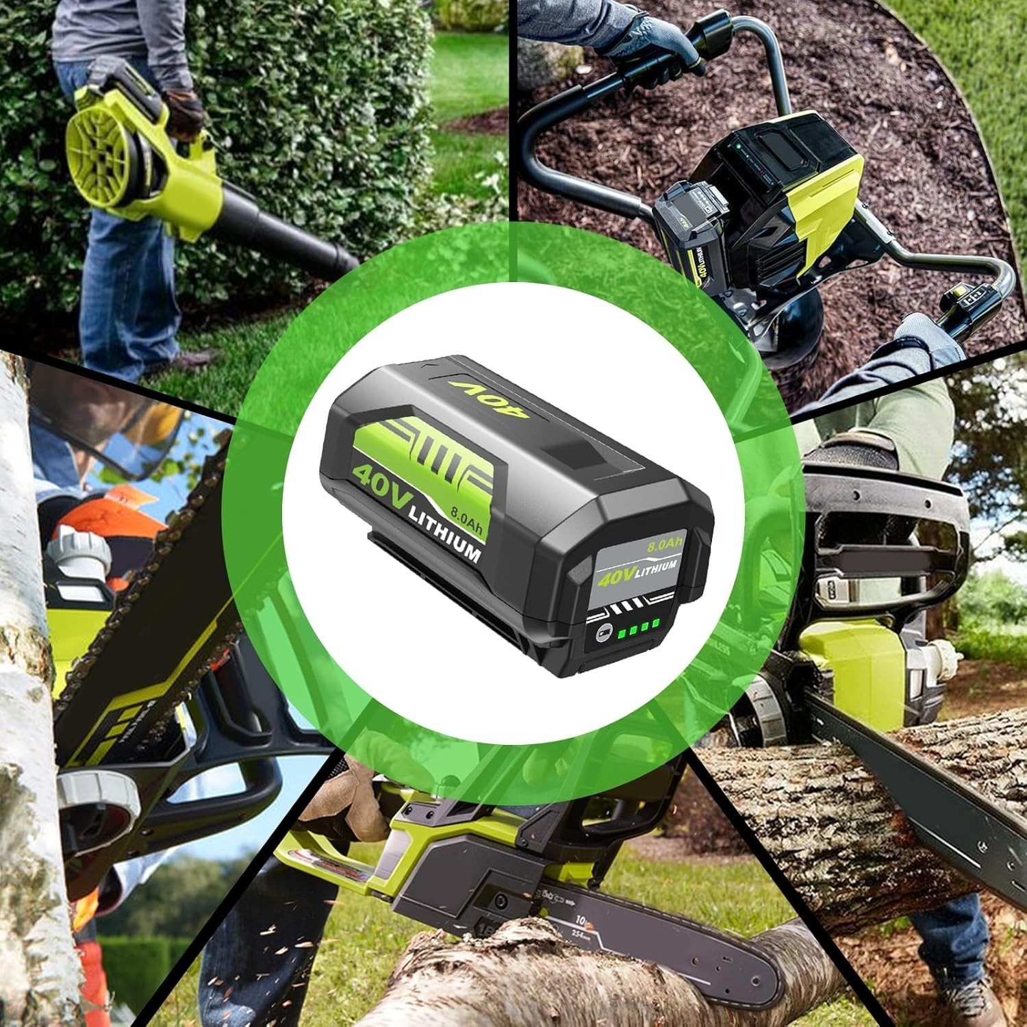 2 Pack 8.0Ah Battery 40 Volt for Ryobi 40V Lithium Ion OP40602 Battery with LED