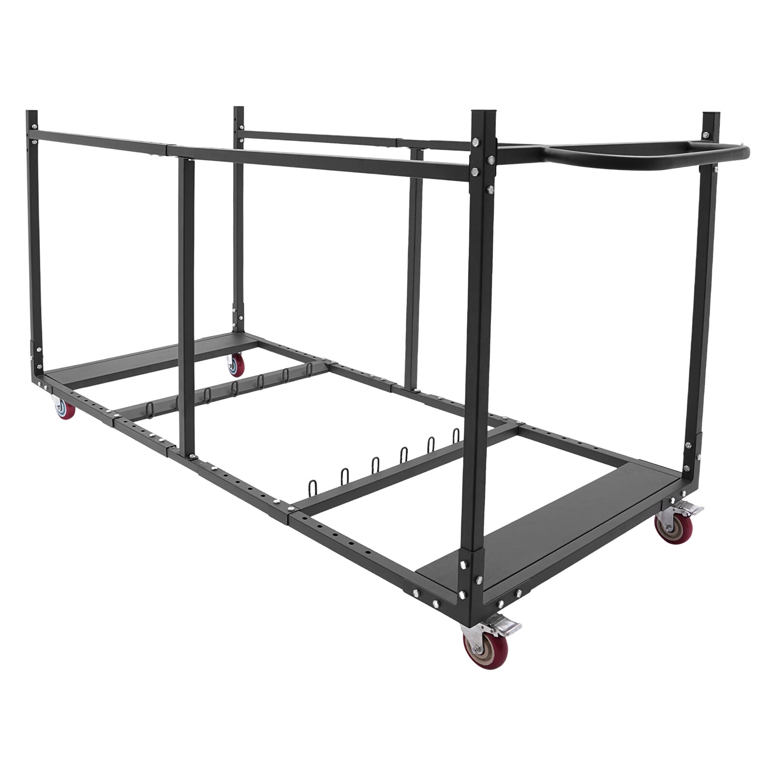 Adjustable Q235 Steel Folding Table Cart – Holds 10 Tables, 4 Swivel Wheels