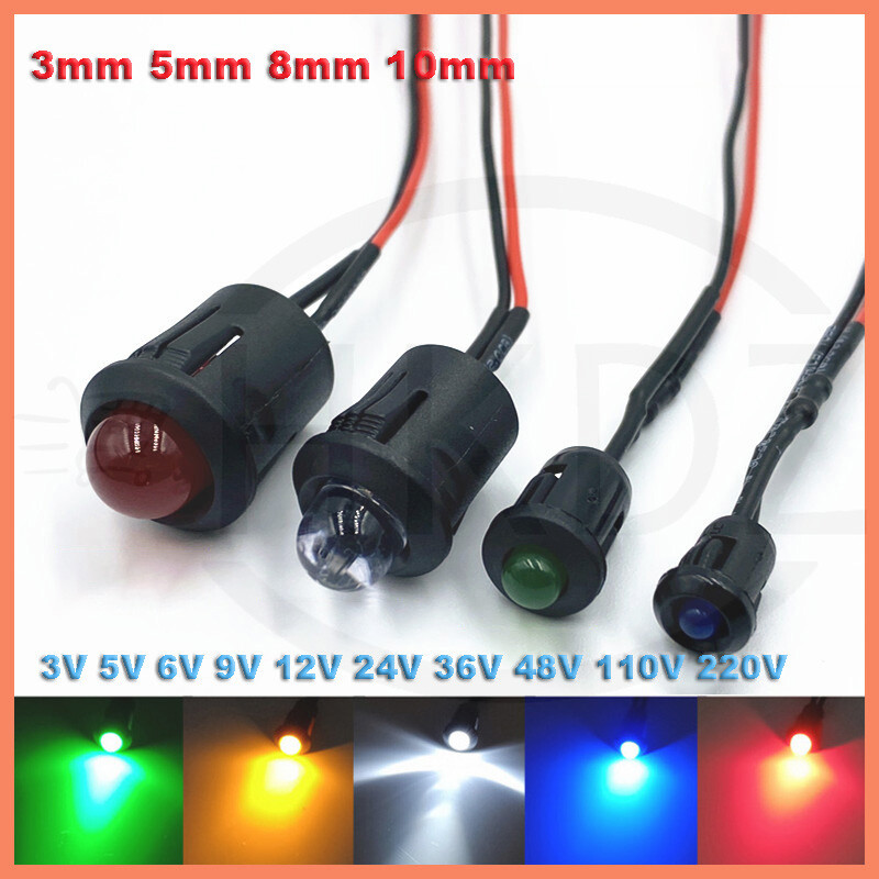 Pre-Wired LEDs 3mm/5mm/8mm/10mm With Holder Wire Light Emitter Pre-Wired Cable
