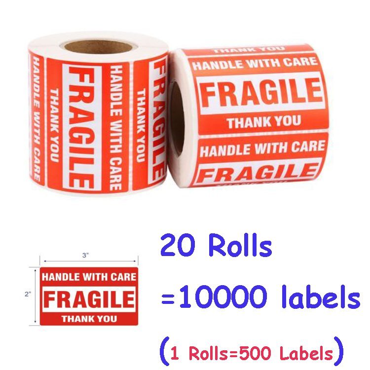 10000 2 x 3 Fragile Stickers Hand With Care Shipping Mailing Labels ( 20 Rolls )
