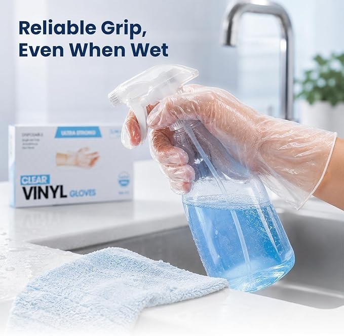 Medium Disposable Vinyl Gloves Powder-Free Latex-Free Food Safe 100 Count