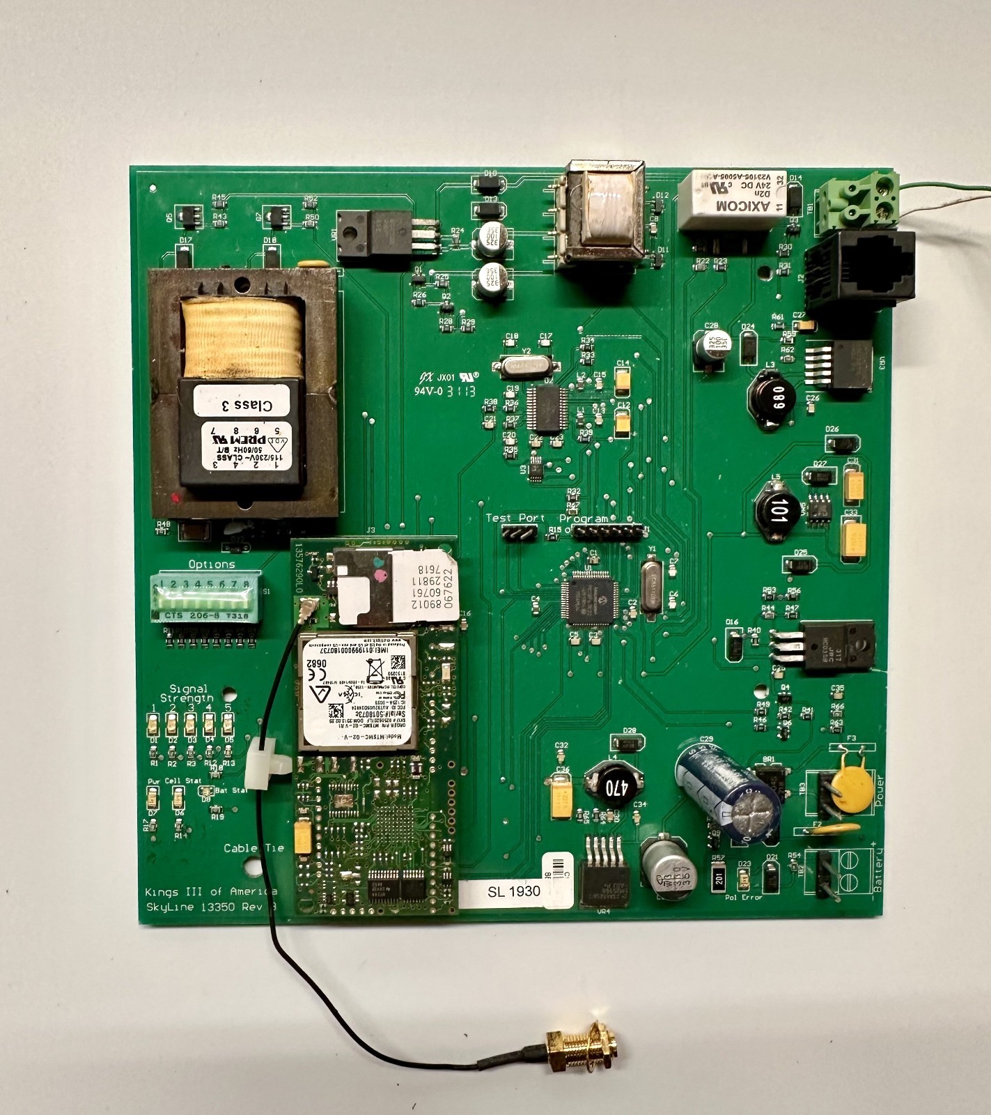 Kings III Skyline 13350 Rev B SL1930 GSM Control Board w/ MTSMC-G2-V & Antenna