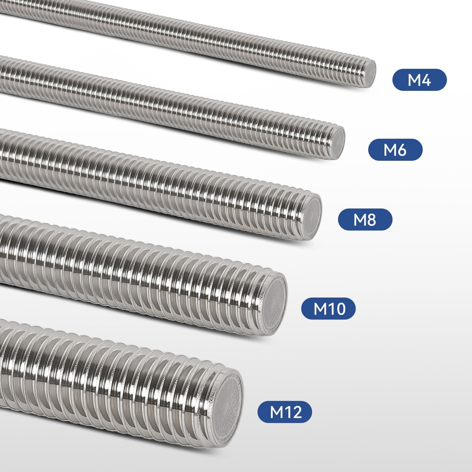 4 Pcs 304 Stainless Steel M6 Fully Threaded Rod,12″(305mm) Long Threaded Rod,…