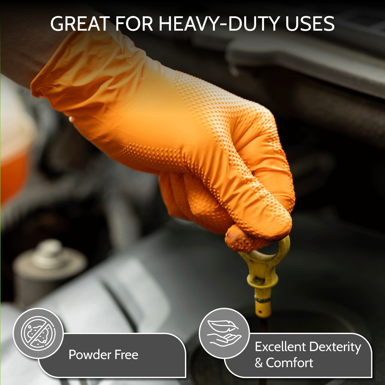 Heavy Duty Orange Nitrile Gloves With Raised Diamond Texture 8-Mil XL-Size 2000