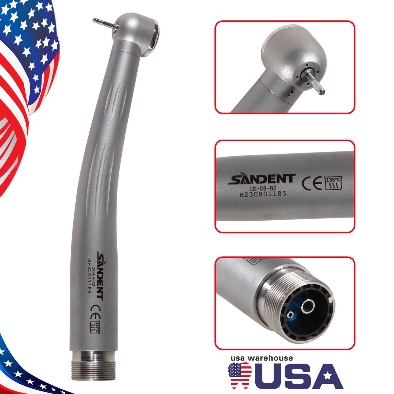 Dental High Speed Handpiece Ceramic Bearing Push Button 2 Holes Single Way Spray
