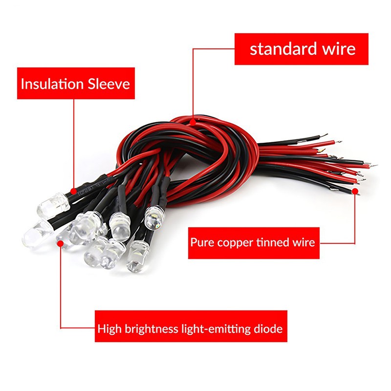 3mm/5mm DC 5-12V LED Bulb Pre-Wired Ultra Bright Emitting Diodes 20cm Pre Wire