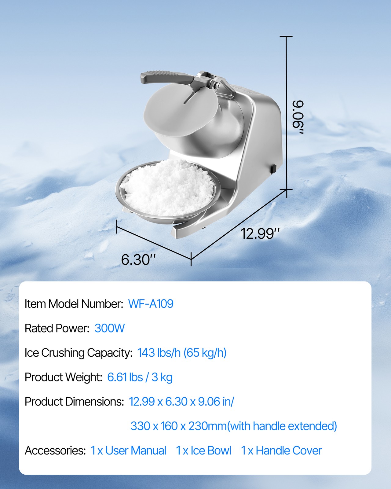 VEVOR Commercial Ice Crusher 143LBS/H Electric Snow Cone Maker Shaved Ice Silver