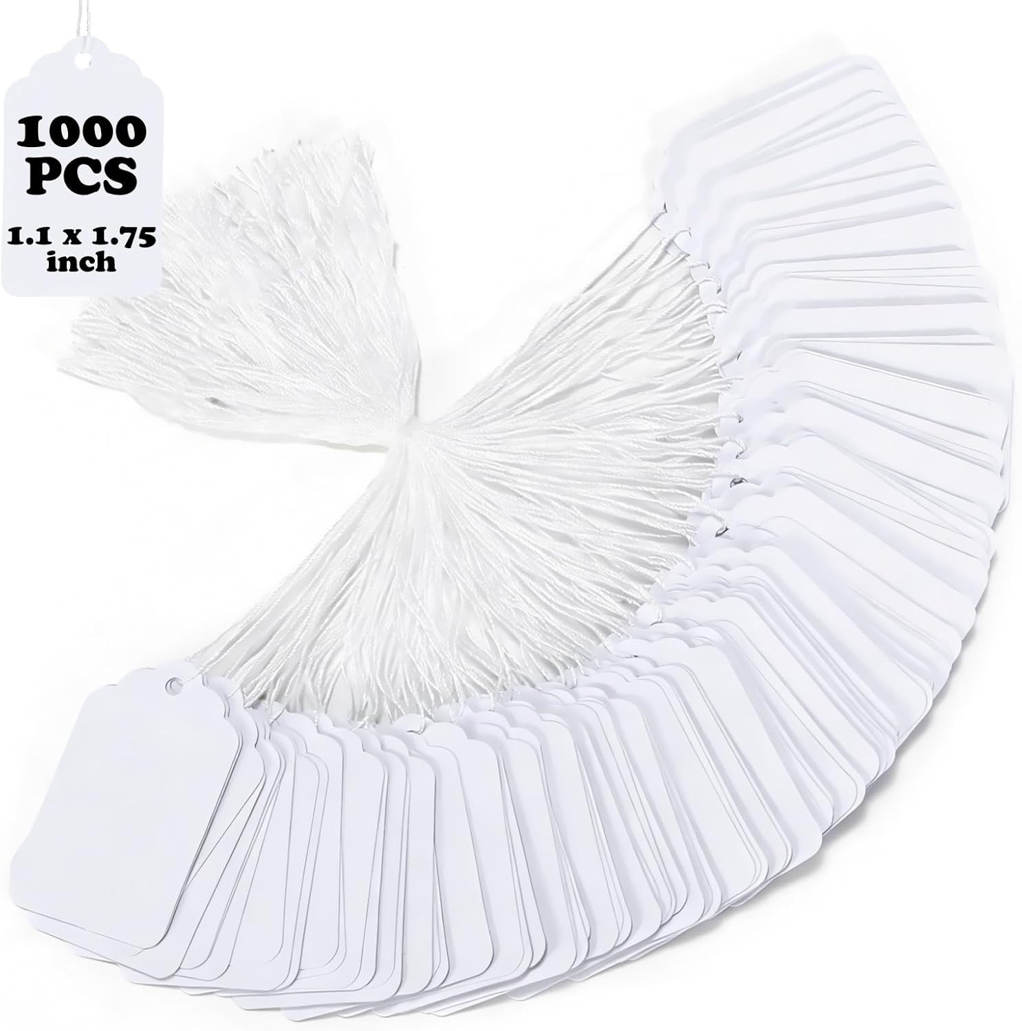 1000 PCS White Price Tags with String – 1.75 X 1.1 Inch Heavy Duty 250 GSM