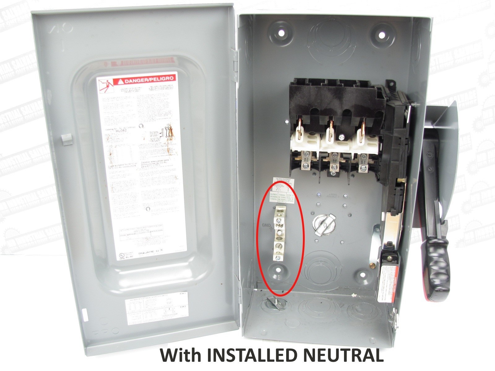 SQUARE D HU362 – 60A NON-FUSEABLE DISCONNECT w/Added NEUTRAL BLOCK HU362N 3P/4W