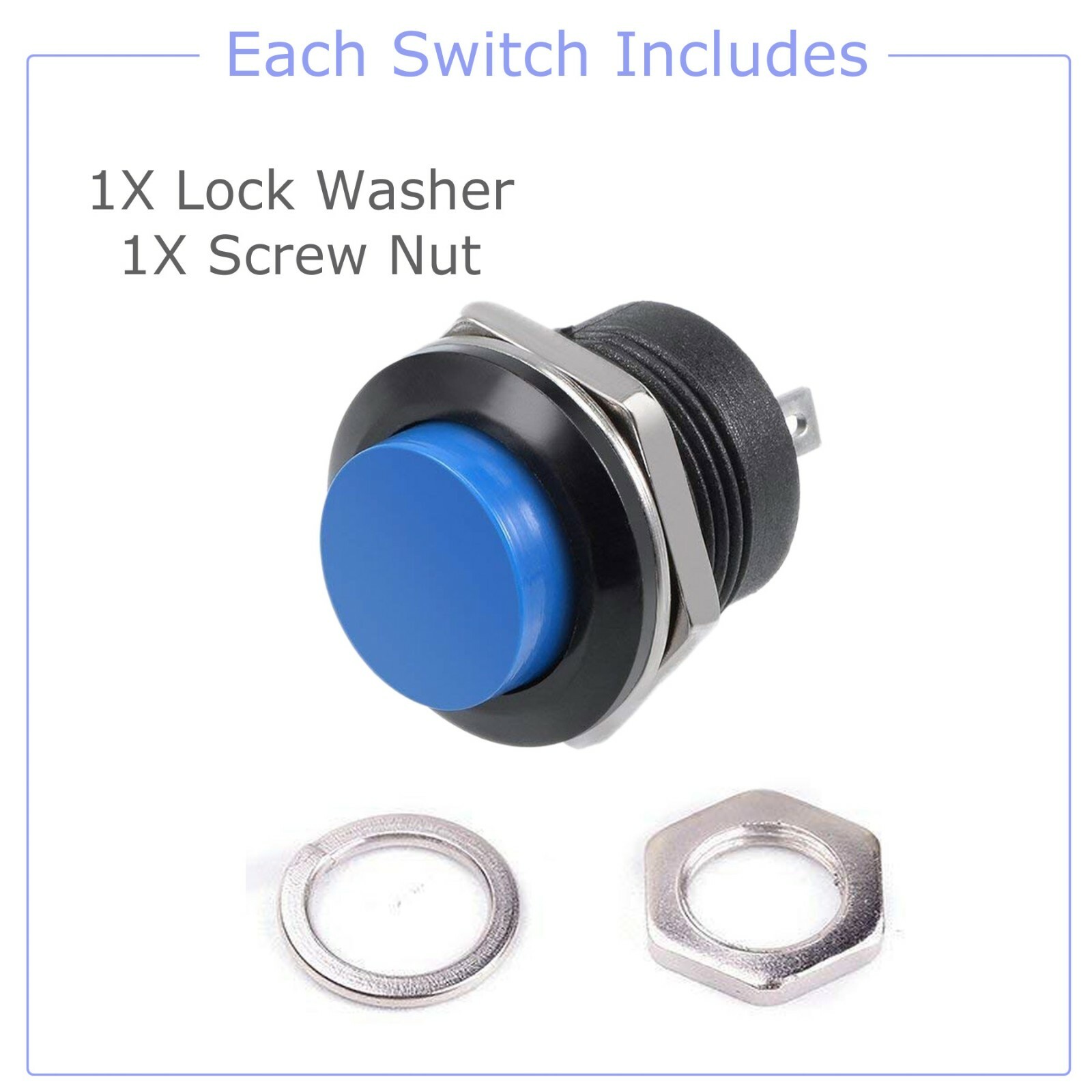 5 Color PCS Normally Open 16mm Round Momentary 2 Pins Metal Push Button Switch