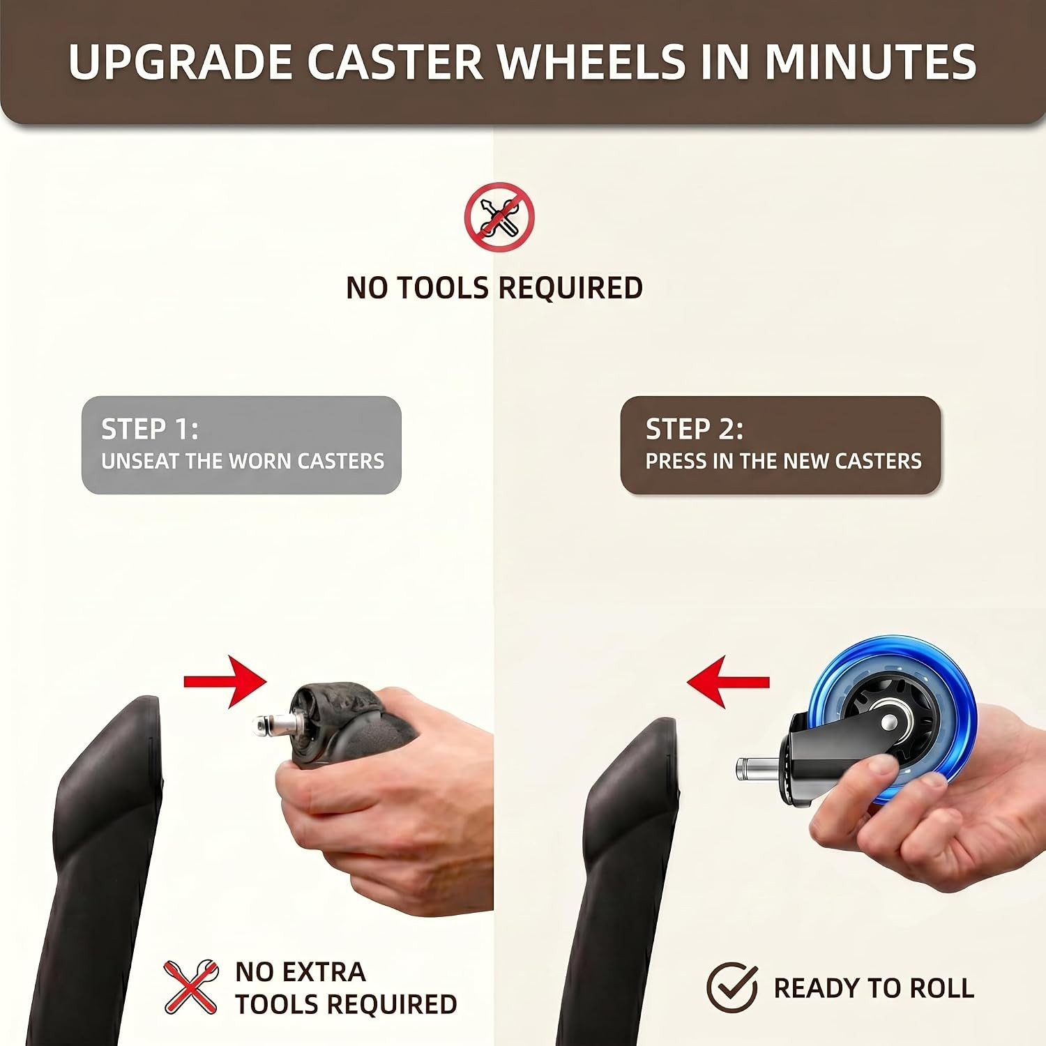 3 Inch Office Chair Wheels Set of 5, Heavy Duty Replacement Casters for Hardwood