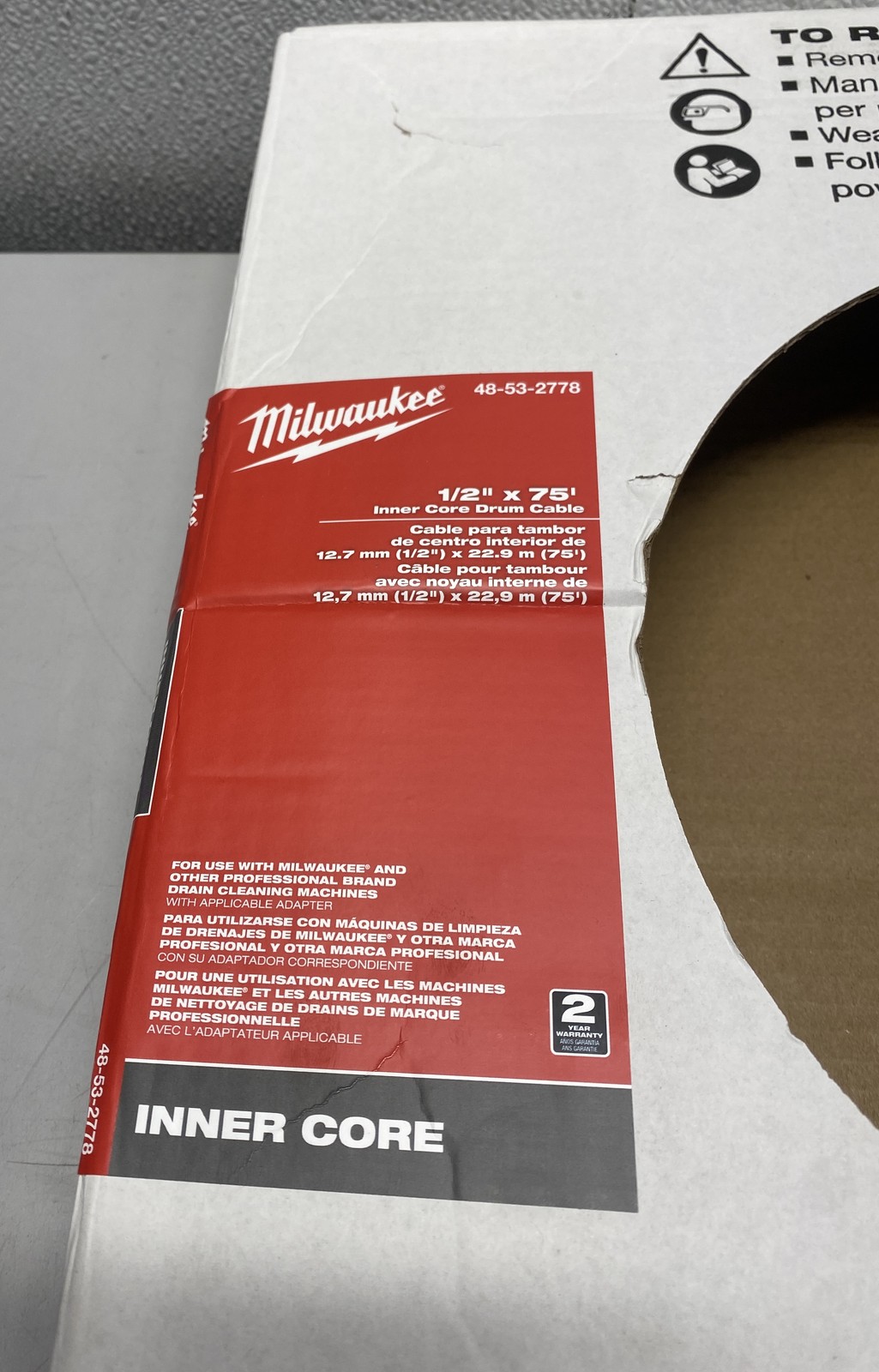 Milwaukee 48-53-2778 1/2 in x 75 ft Inner Core Drum Cable