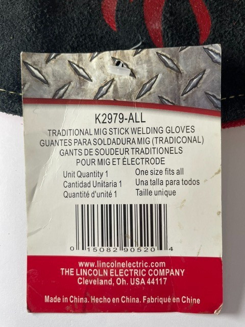 Lincoln Electric Red Line Welding Gloves Flame Graphic Black Leather Heavy Duty