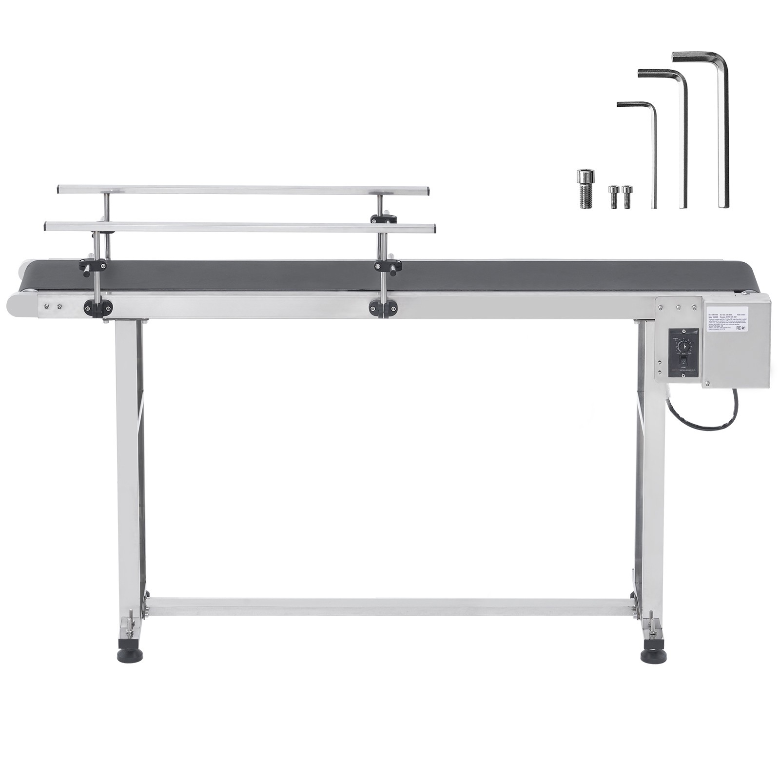 VEVOR Belt Conveyor PVC Stainless Steel Belt Conveyor 59″x7.8″ Double Guardrail