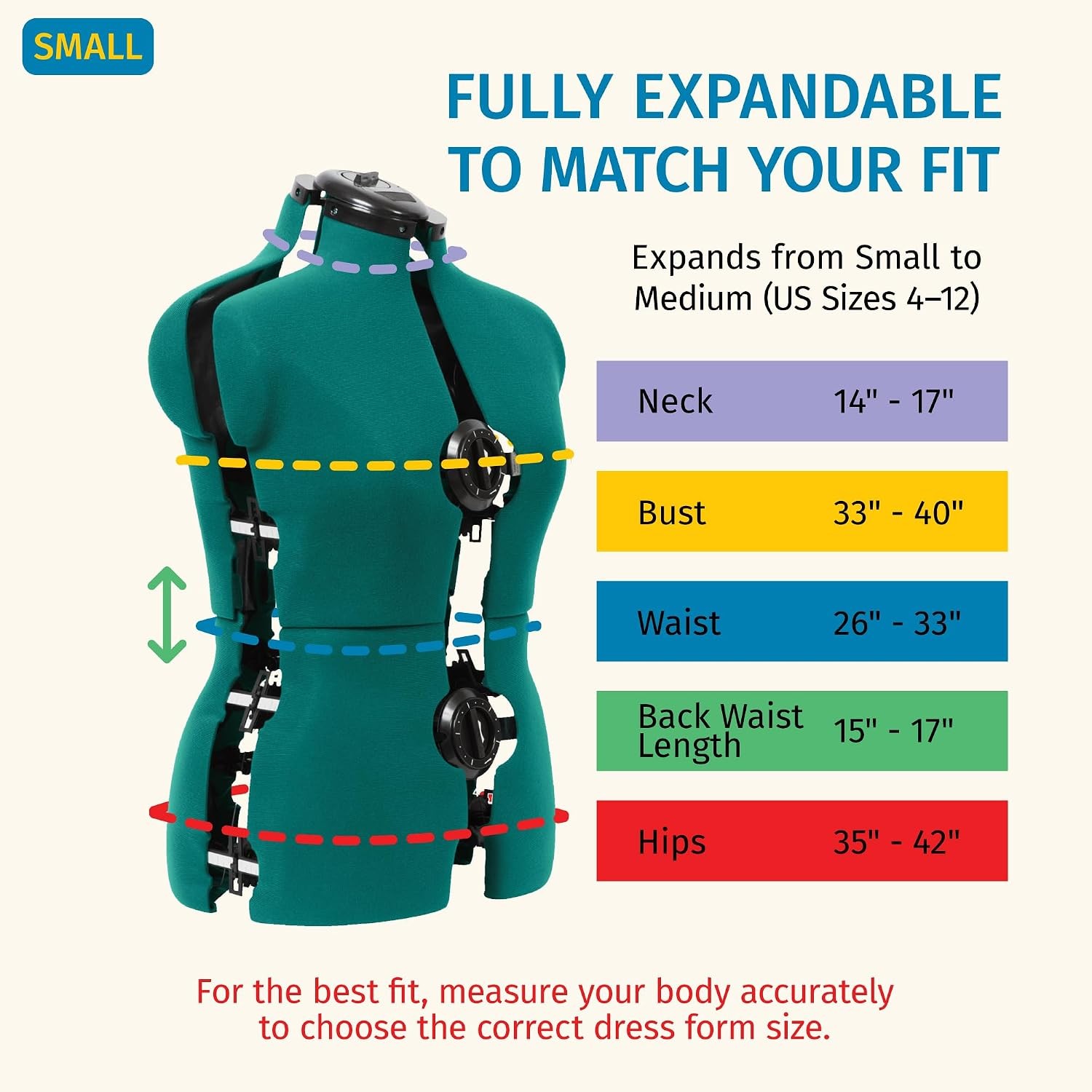 Dritz Sew You Adjustable Dress Form Small Medium US 4 12