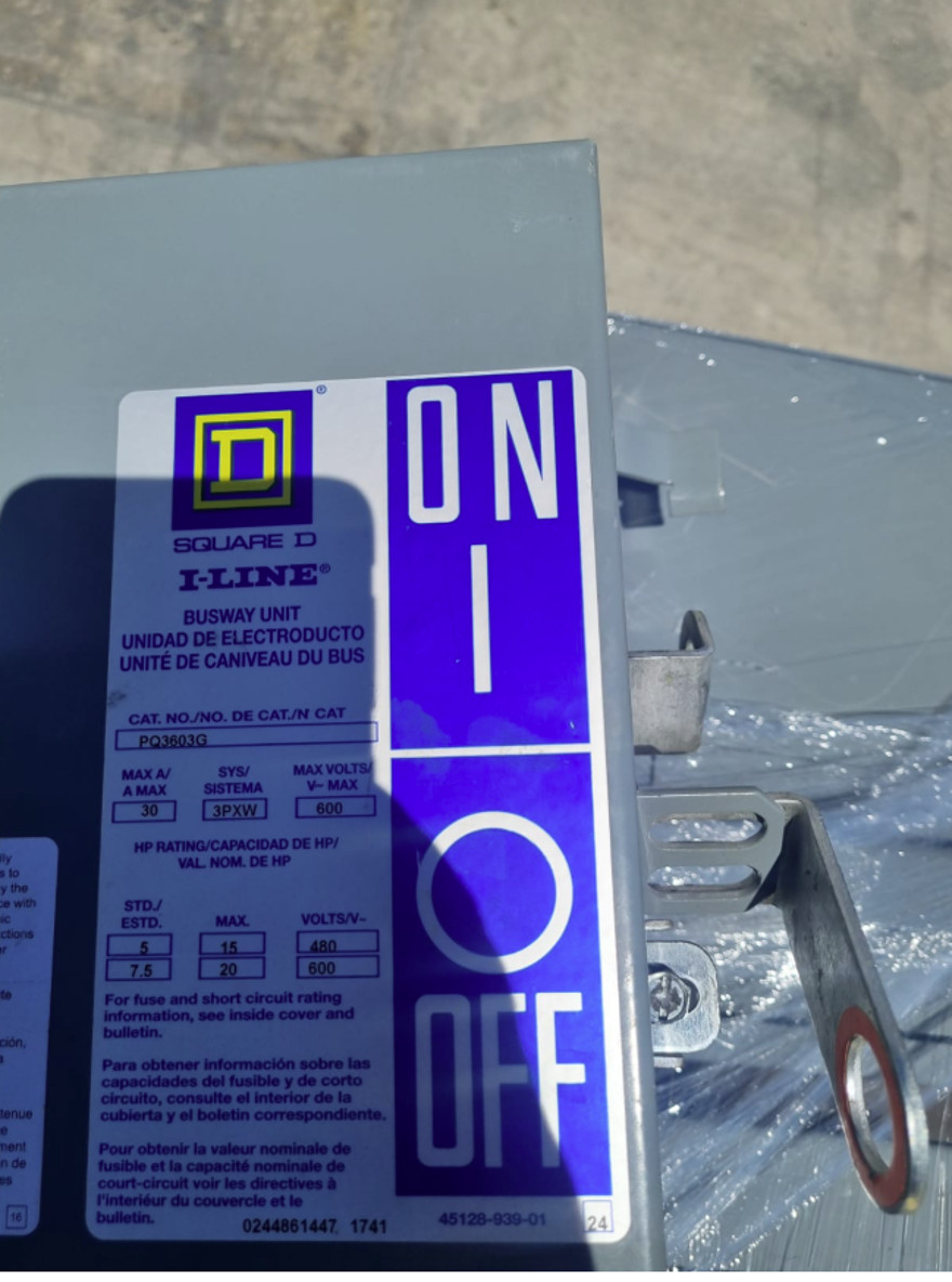 Square D PQ3603G I-Line Busway Plug-In Unit – 30A – 600V – Bus Plug Tap-Off