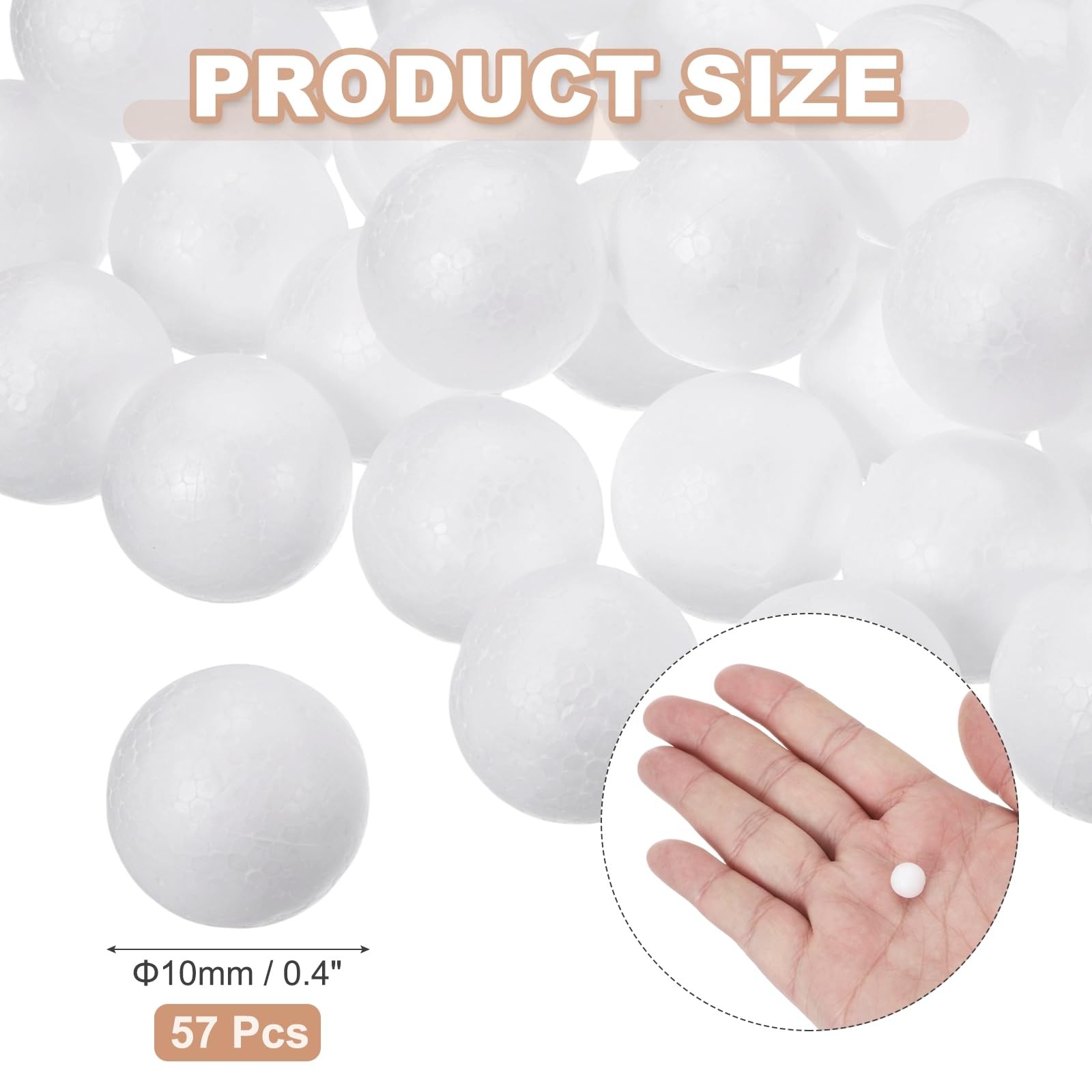 57 Pcs White Smooth Polystyrene Craft Foam Balls 0.4 Inch for DIY Decorations