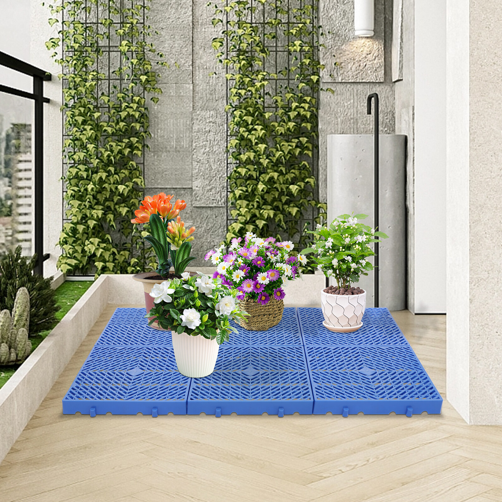 6Pcs 15.7*15.7*1.9in Plastic Pallet Ventilation Floor Pallet Breathable Grid Pad