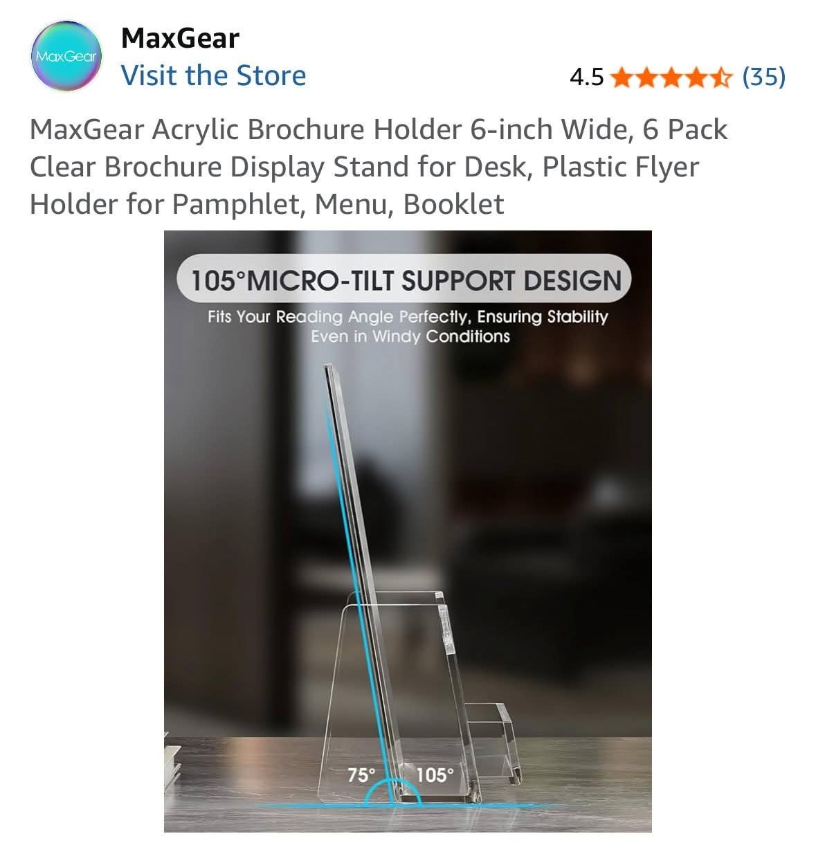 MaxGear Acrylic Brochure Holders 6×8 Inch With Business Card Holder 6 pack «New»