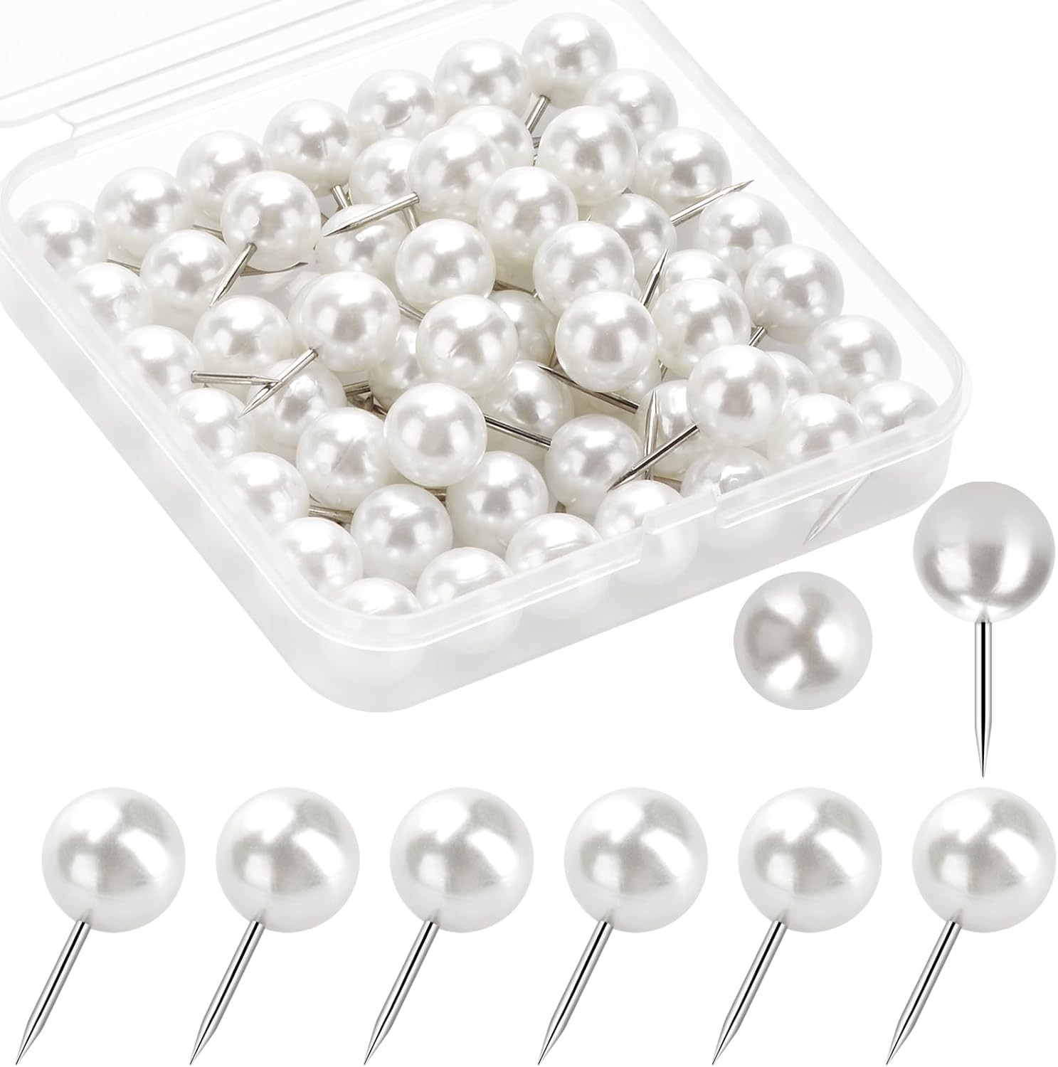 60 Pcs Push Pins, Thumb Tacks for Decorative Wall, Pearl White Thumbtacks for Bu