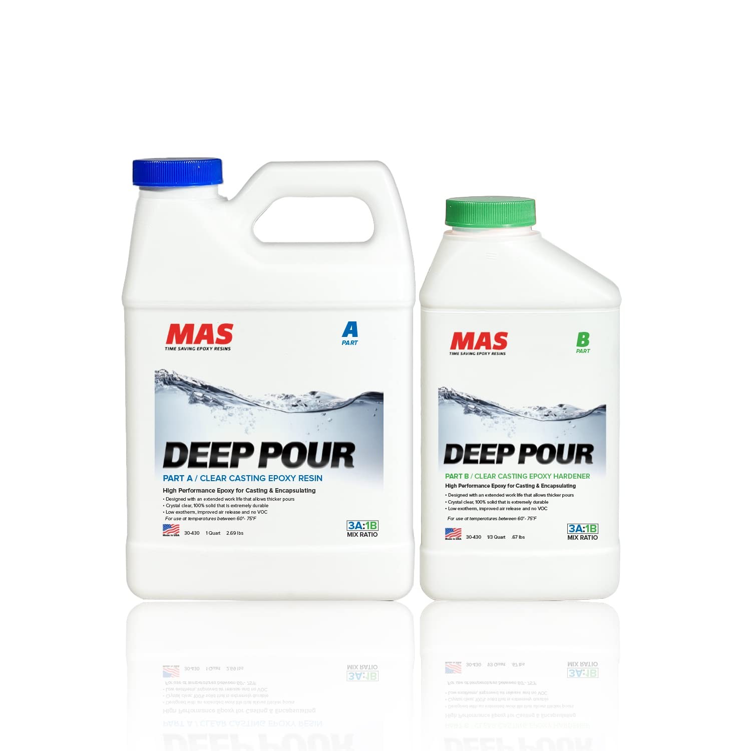 Deep Pour Epoxy Resin Kit 1.3 Quart Crystal Clear – Max 1″ Casting Thickness