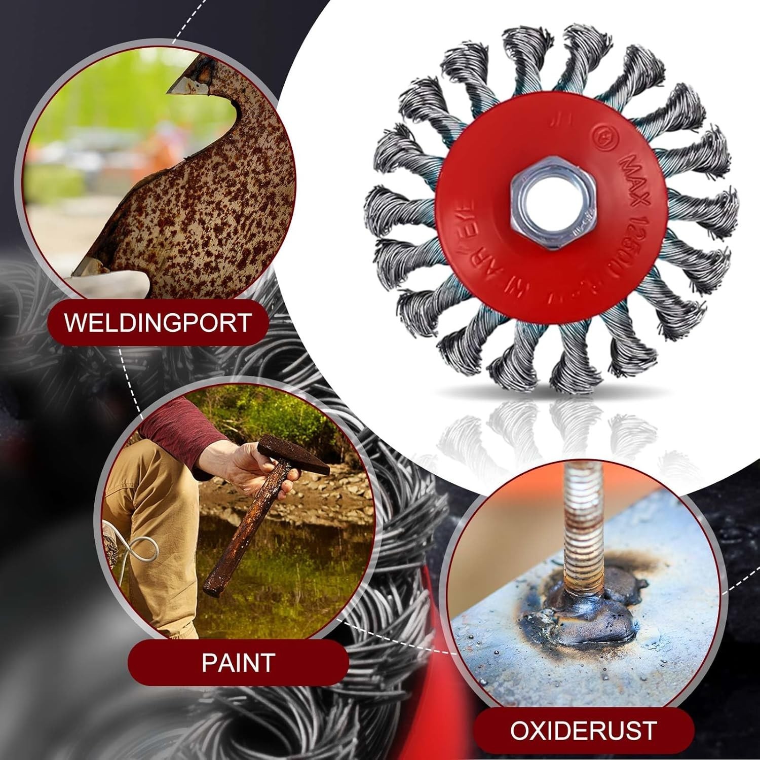 24 Pcs Wire Wheel Brush Wire Wheels with 5/8″-11 Threaded Arbor for 4 1/2 Angle