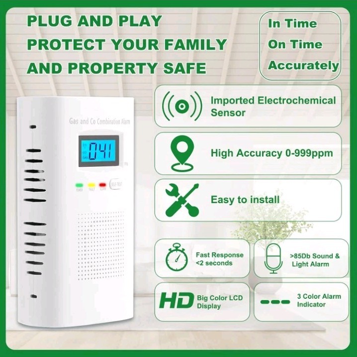New Carbon Monoxide Detector Wall Plug In CO and Natural Gas Detector KH522
