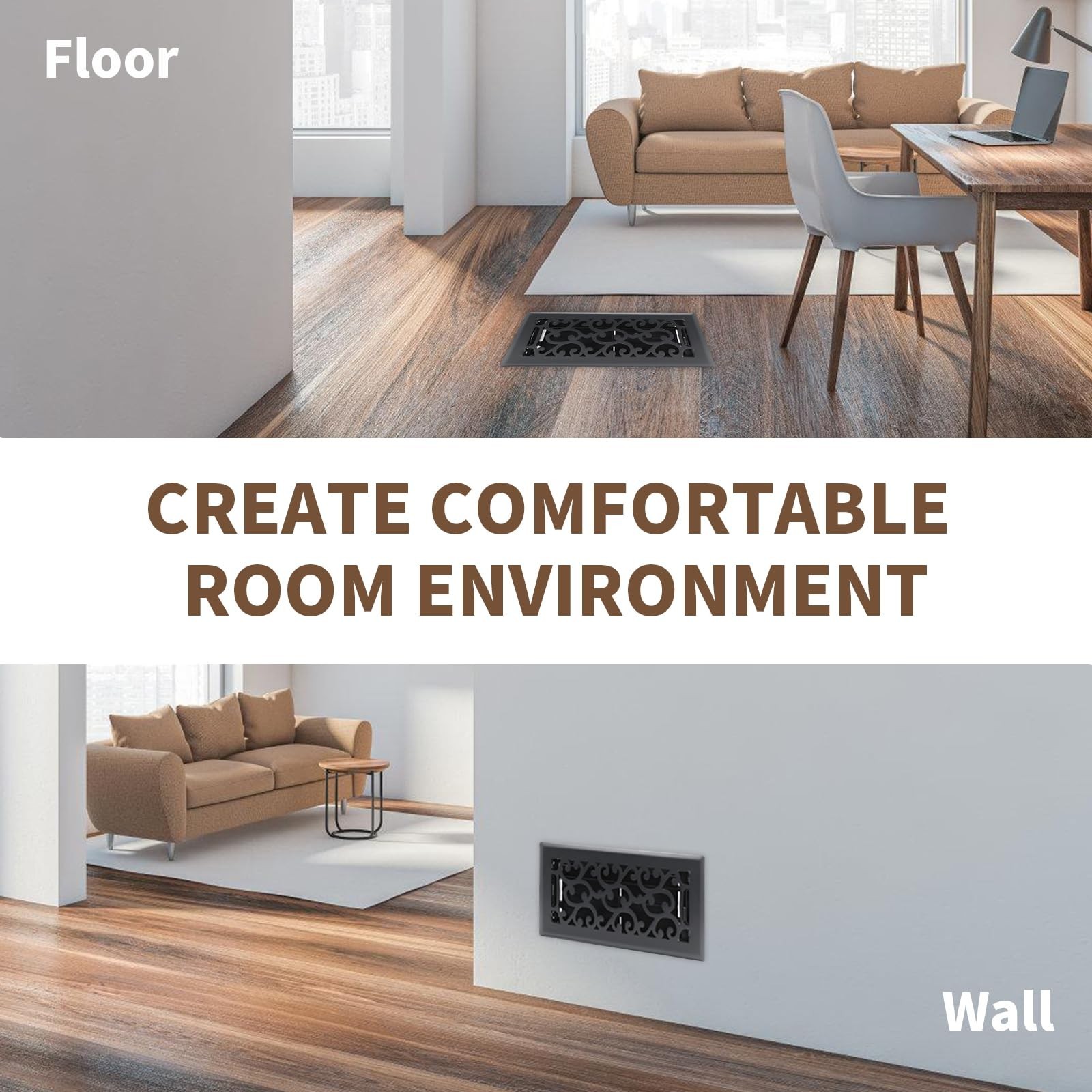 4×8 Inches Air Floor Vents Register Ease Adjust Air Flow Savannah Design-Heav…