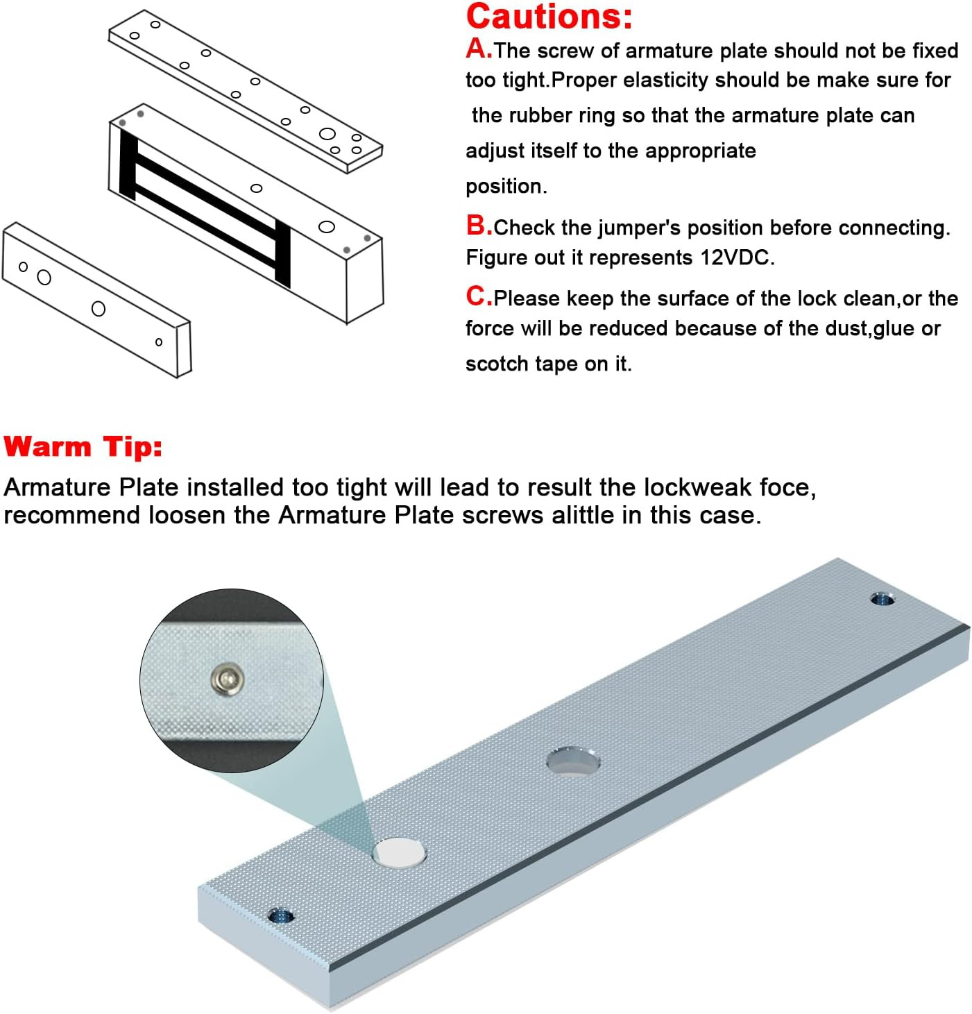 Magnetic Lock, 600LBS 280Kg Holding Force Electromagnetic Lock, DC 12V Fail-Safe