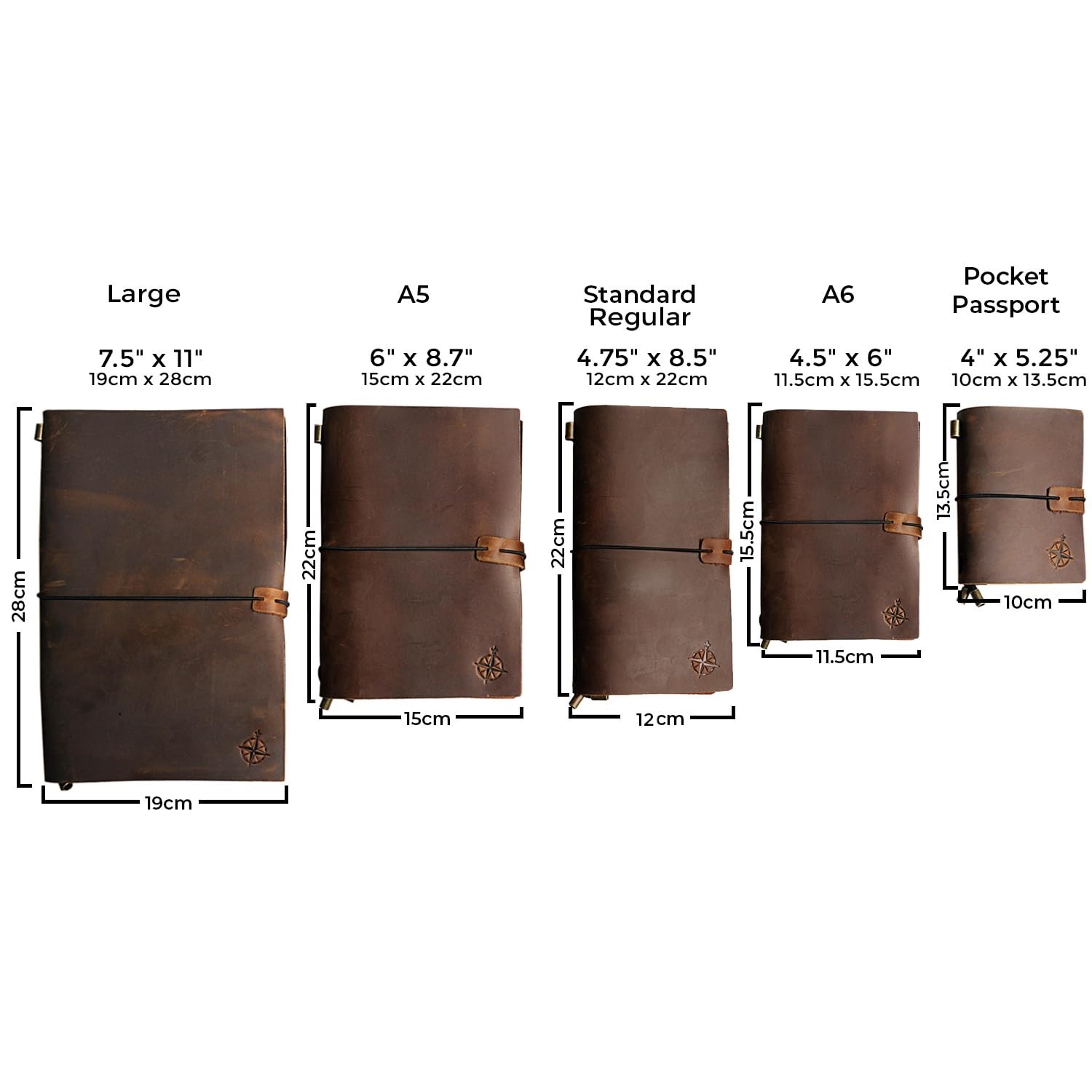 Handcrafted Genuine Leather Travel Journal – Refillable 4.75″x8.5″ Notebook, 100