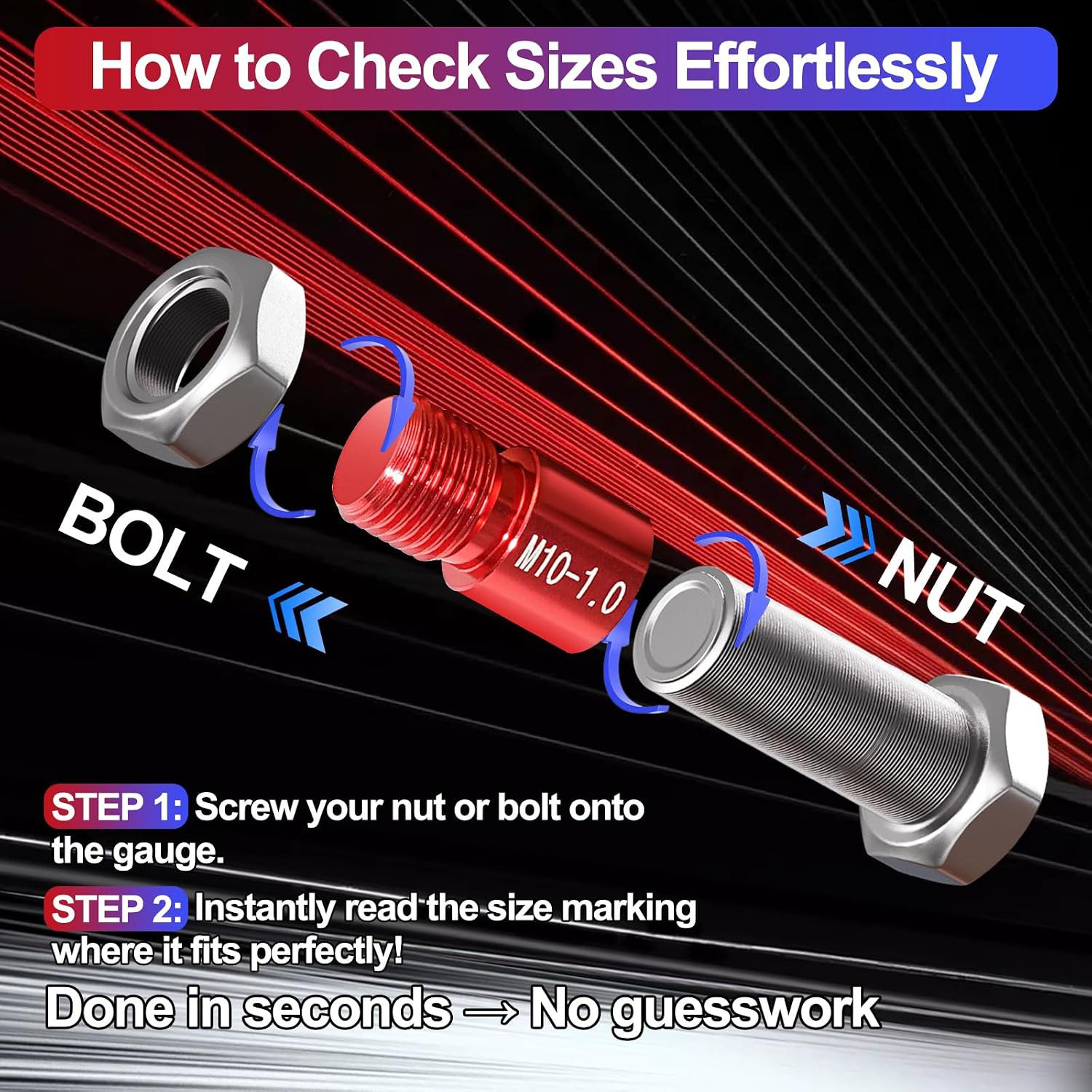 50 Pcs Thread Checker Bolt Size Finder Nut Gauge Set 23 Metric 27 SAE Box