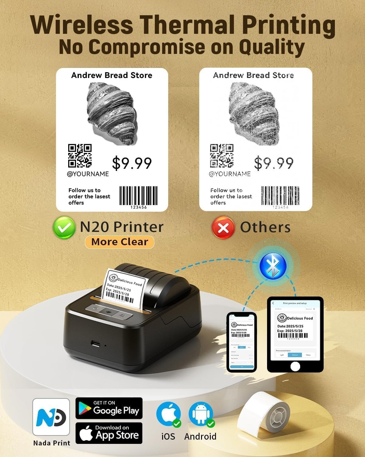 Label Maker Machine with Tape, Bluetooth Thermal Label Printer for Small Busines