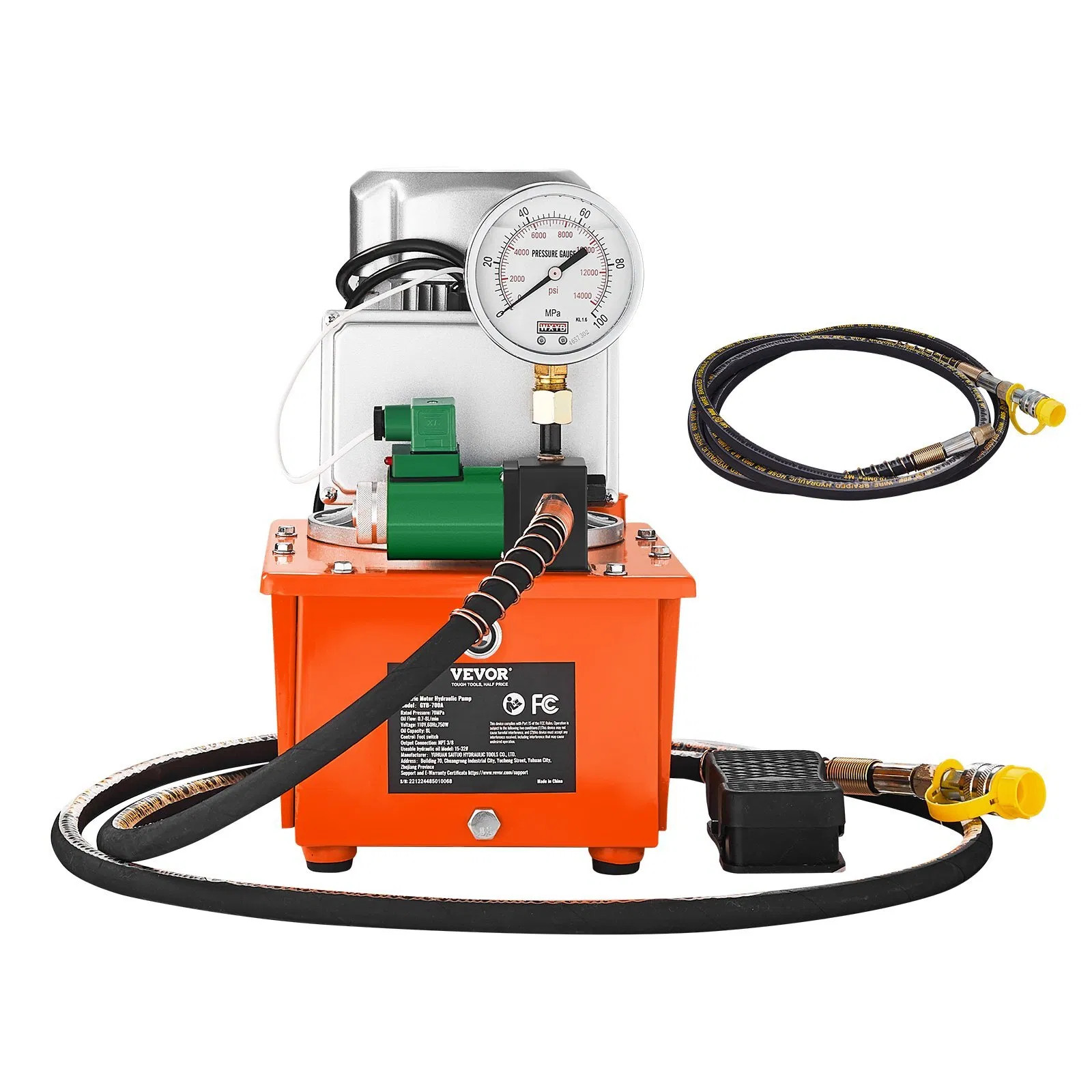 Electric Hydraulic Pump, 10000 PSI 750W 110V 488 in³/8L Capacity, Single Acting
