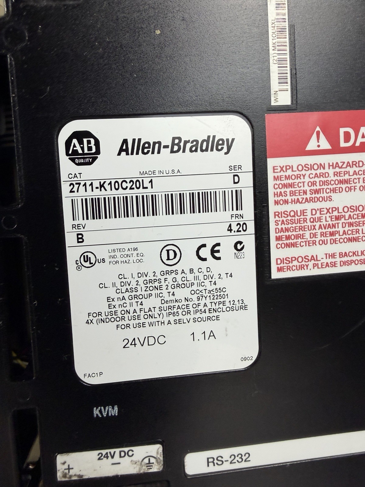 ALLEN BRADLEY PanelView 1000 2711-K10C20L1 / 2711K10C20L1 Guaranteed *ShipsFast*
