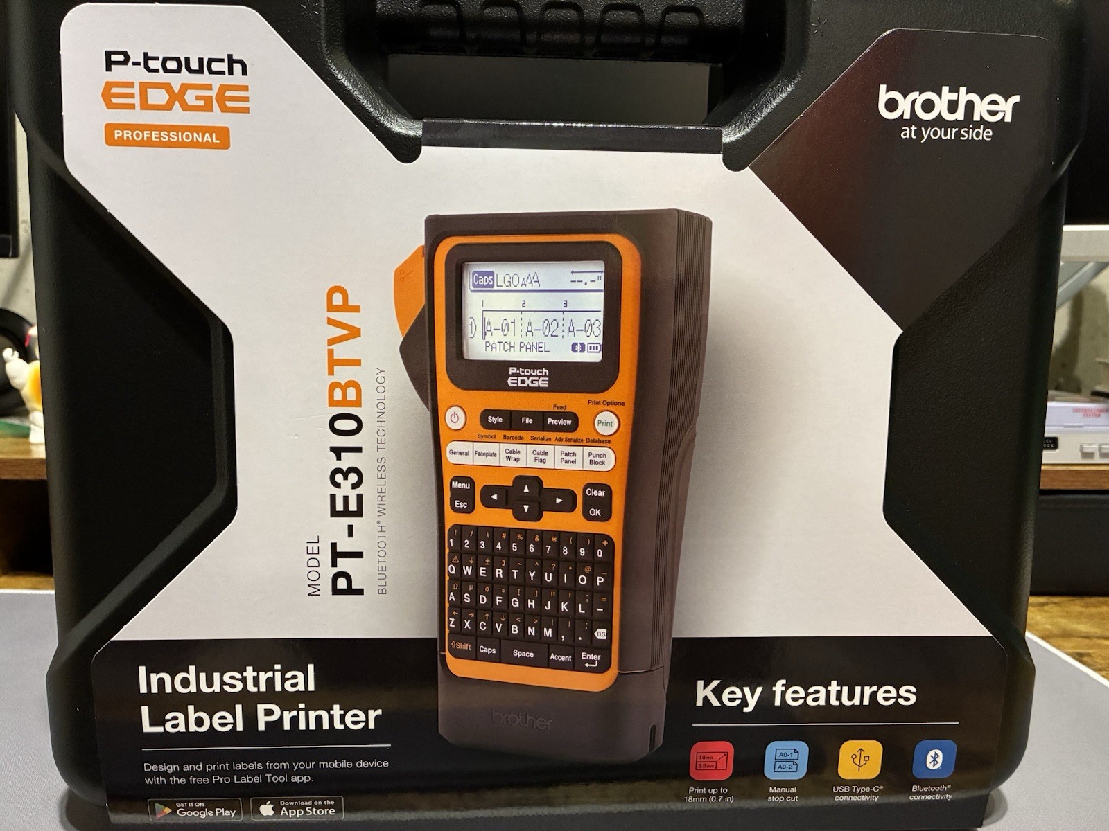 Brother P-Touch Edge PT-E310BTVP Label Printer, Bluetooth USB-C, Thermal B&W