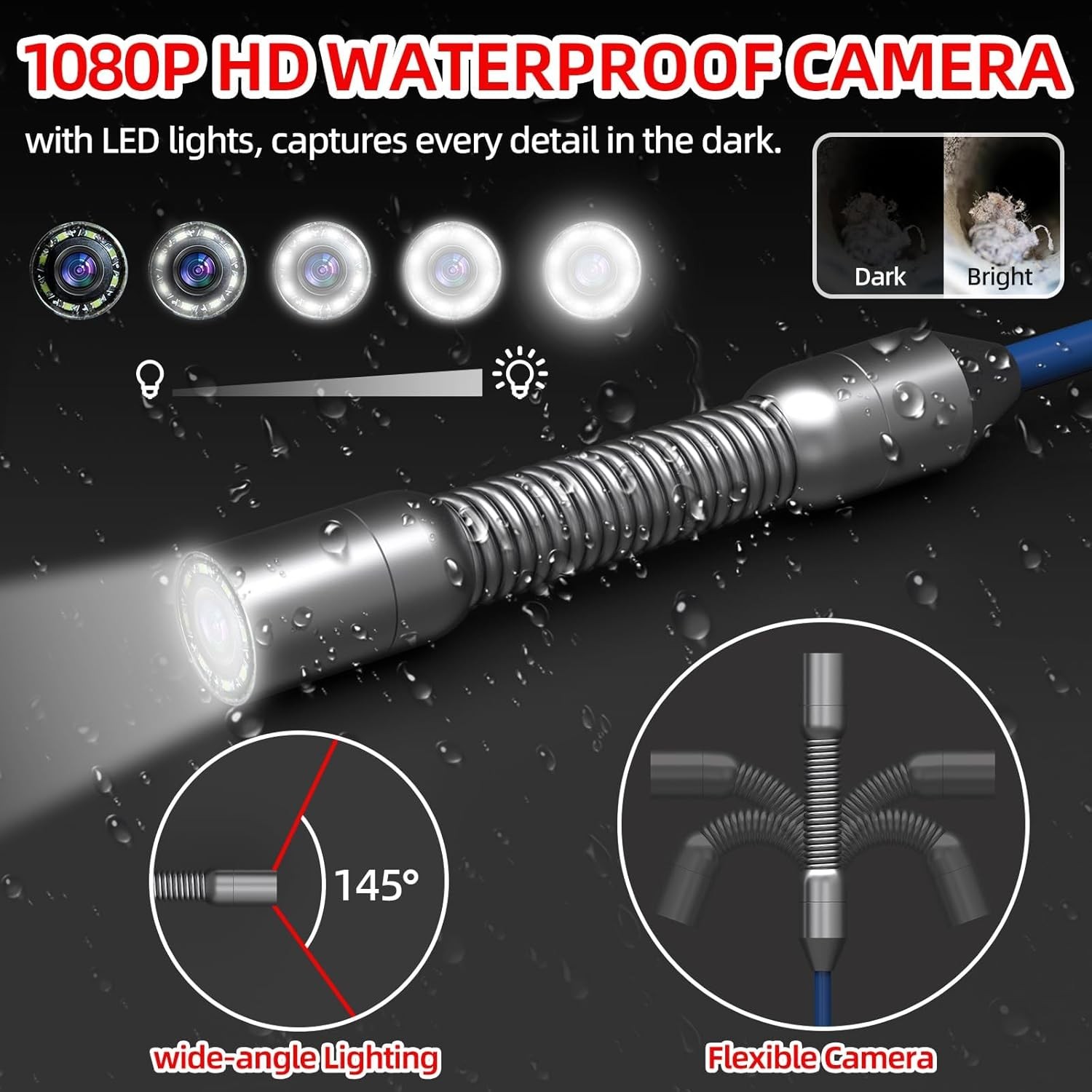 4.3′ LCD Monitor Sewer Camera 100FT/30M HD Drain Pipe Inspection Camera 32GB