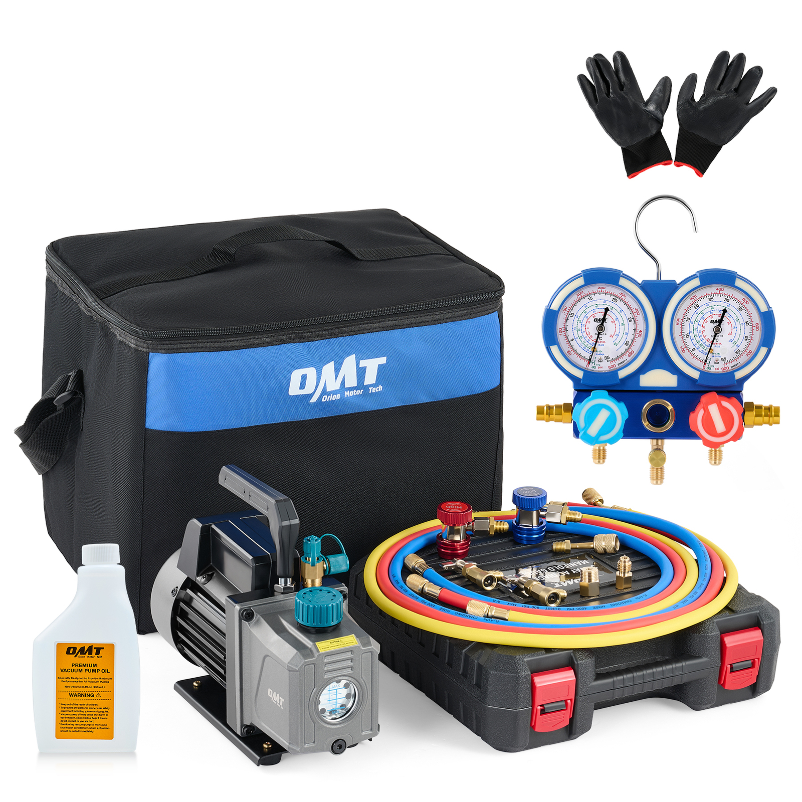 OMT Combo 3,5CFM 1/4hp Air Vacuum Pump HVAC Refrigeration AC Manifold Gauge Set