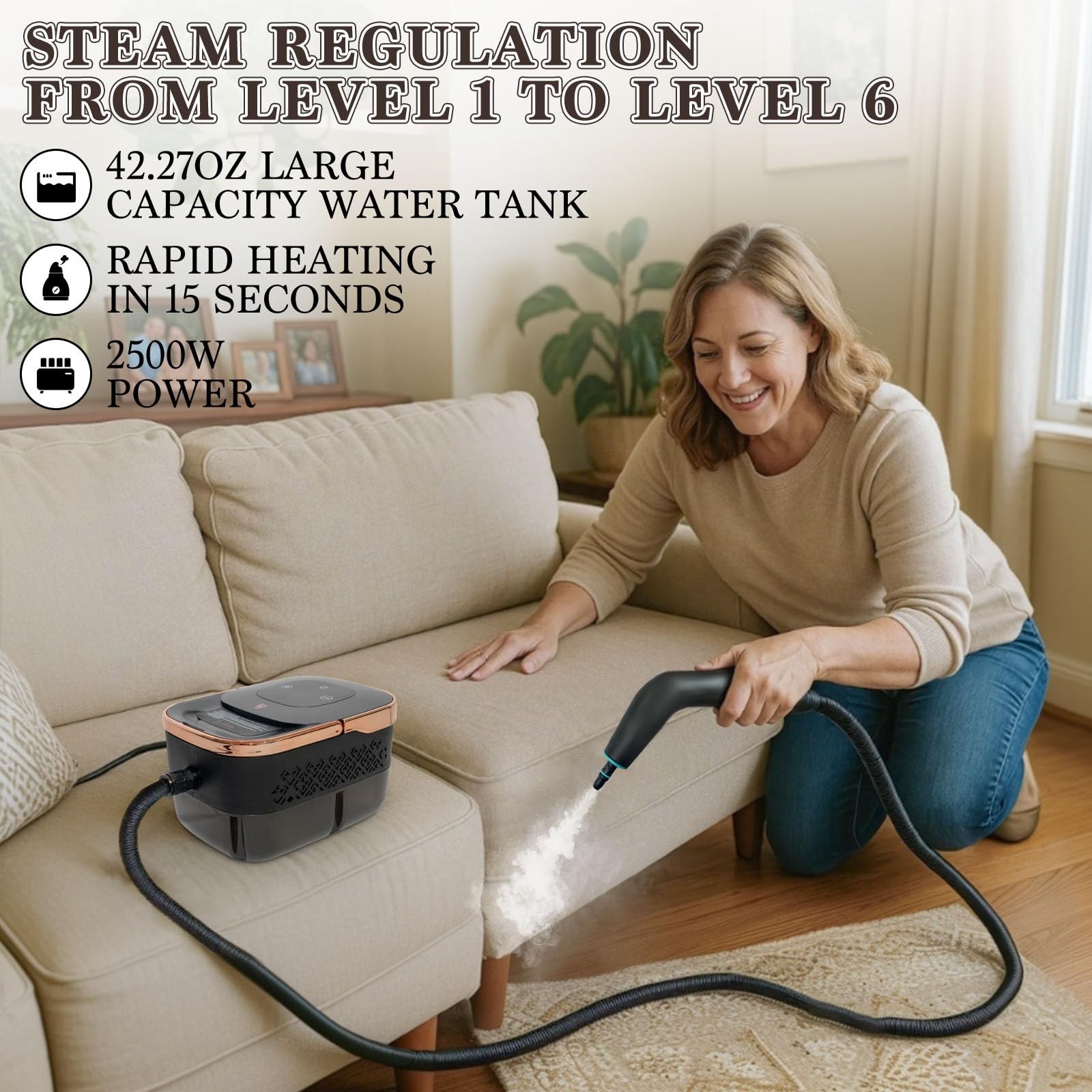 Steam Cleaner,15s Heat-Up 42.27oz Tank,2500w Handheld Steam Cleaner for Home …