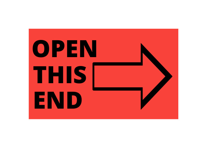 2×4 (Red/Blk) Open This End Labels Arrow Shipping Peel & Stick (2) RLS of 500 EA