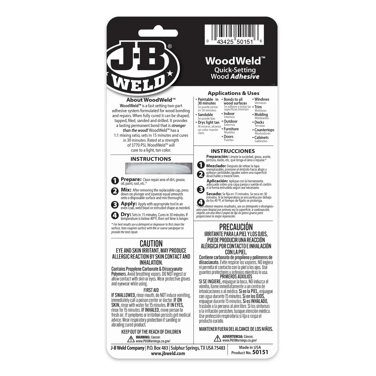 JB Weld 50151 WoodWeld Syringe Bonding Epoxy