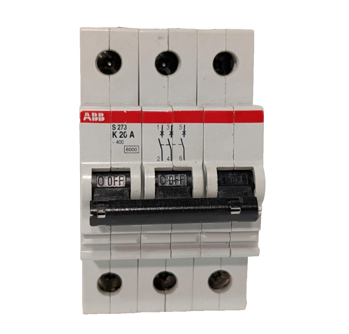 ABB S-273 3-Pole Miniature Circuit Breaker, K-Type Tripping Curve, 20A, 400VAC