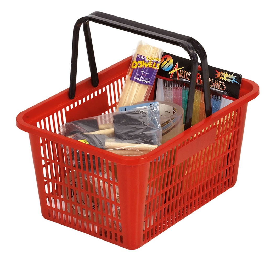 Red Shopping Baskets With Stand – Set of 12 – Baskets 8-1/2″H x 12″W x 17″L