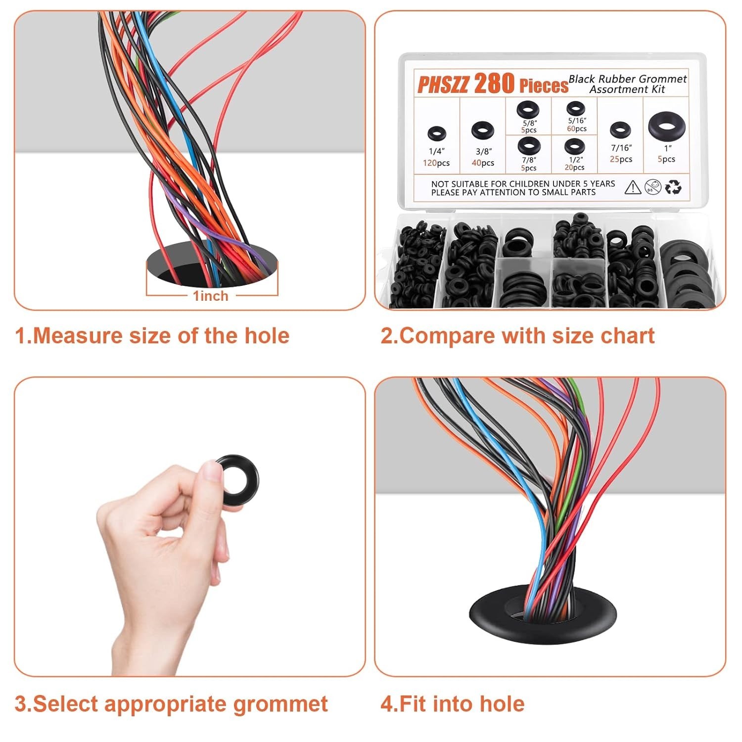 280 Rubber Grommets Kit Hole Gaskets Assortment Wiring Car Auto Firewall 8 Sizes
