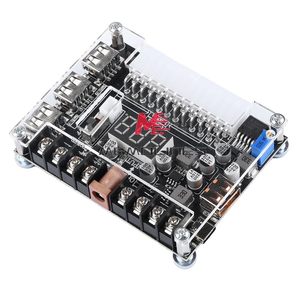 20/24Pin ATX Power Supply Breakout Board Adjustable Voltage Module + Case USA