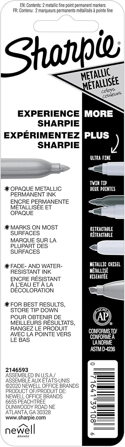 Sharpie Metallic Permanent Markers, Fine Point, Silver, 2 Count (Pack of 1)…