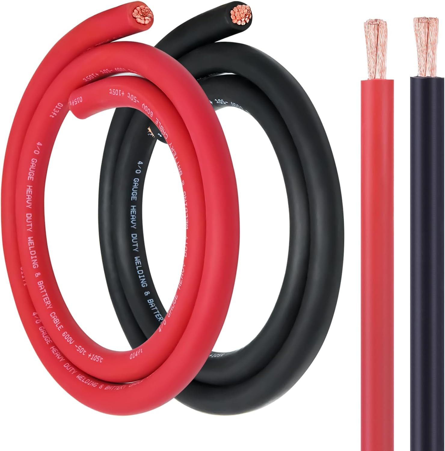 4/0 Battery Cable, 5FT Red + 5FT Black 4/0 Welding Cable, Stranded Oxygen-Free P