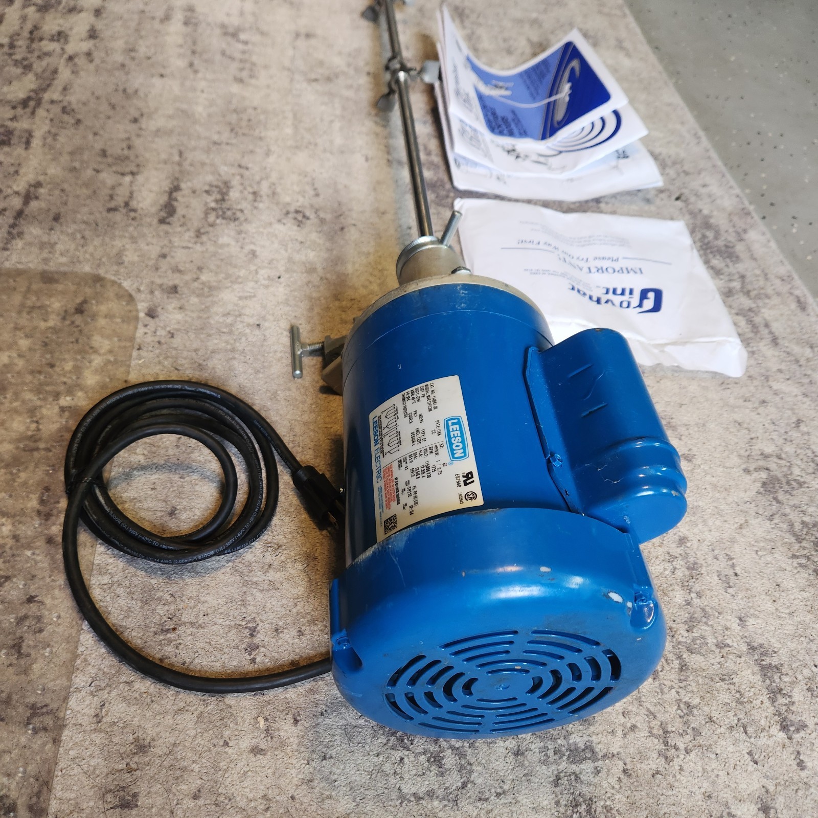 Grovhac 1HP Electric 55 Gallon Drum Mixer Agitator C-Clamp Mount Leeson Portable