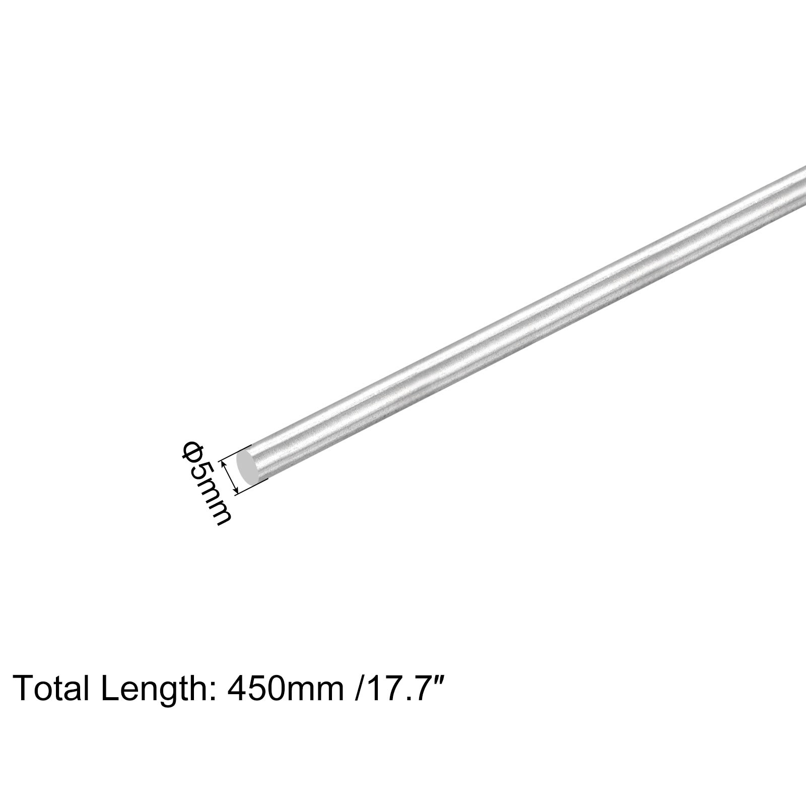 5 Pack 304 Stainless Steel Round Rods 5mm x 450mm Solid Shaft Rods