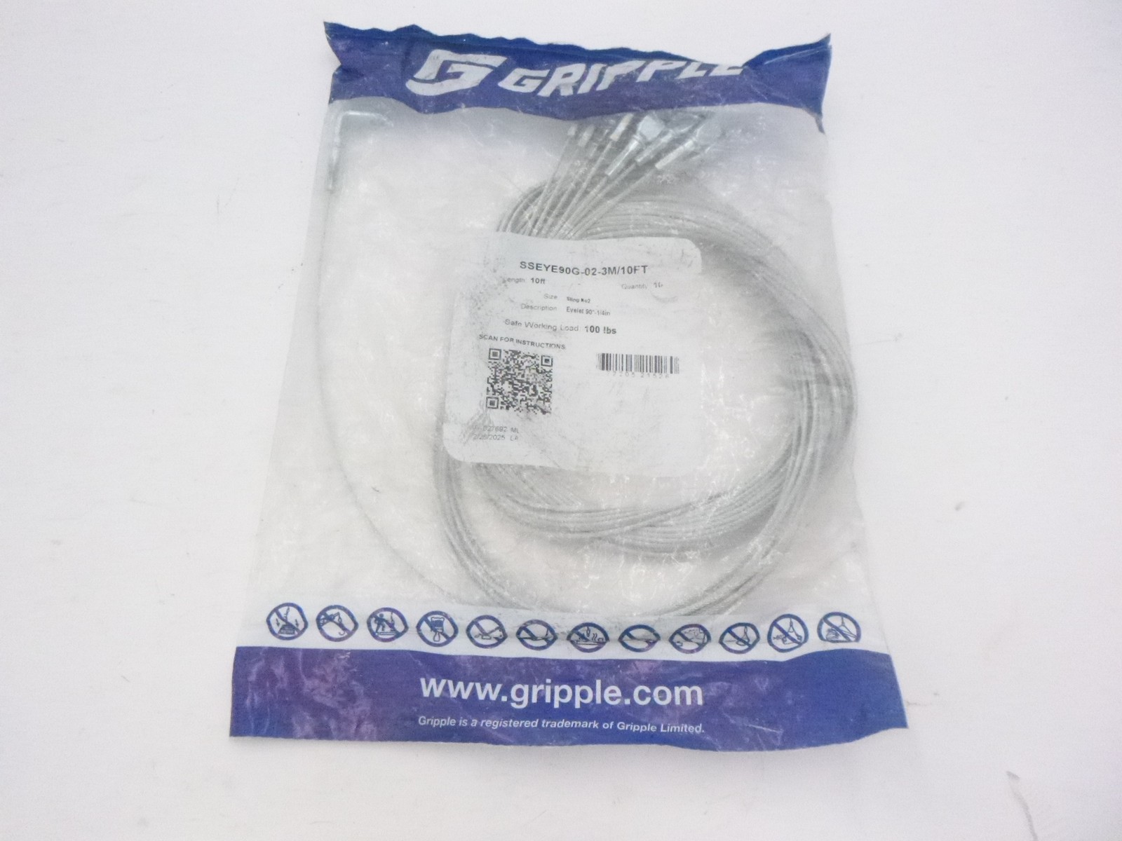 10 Pack Gripple #2-10′ Cable With 1/4″ 90° Eyelet 100LBS