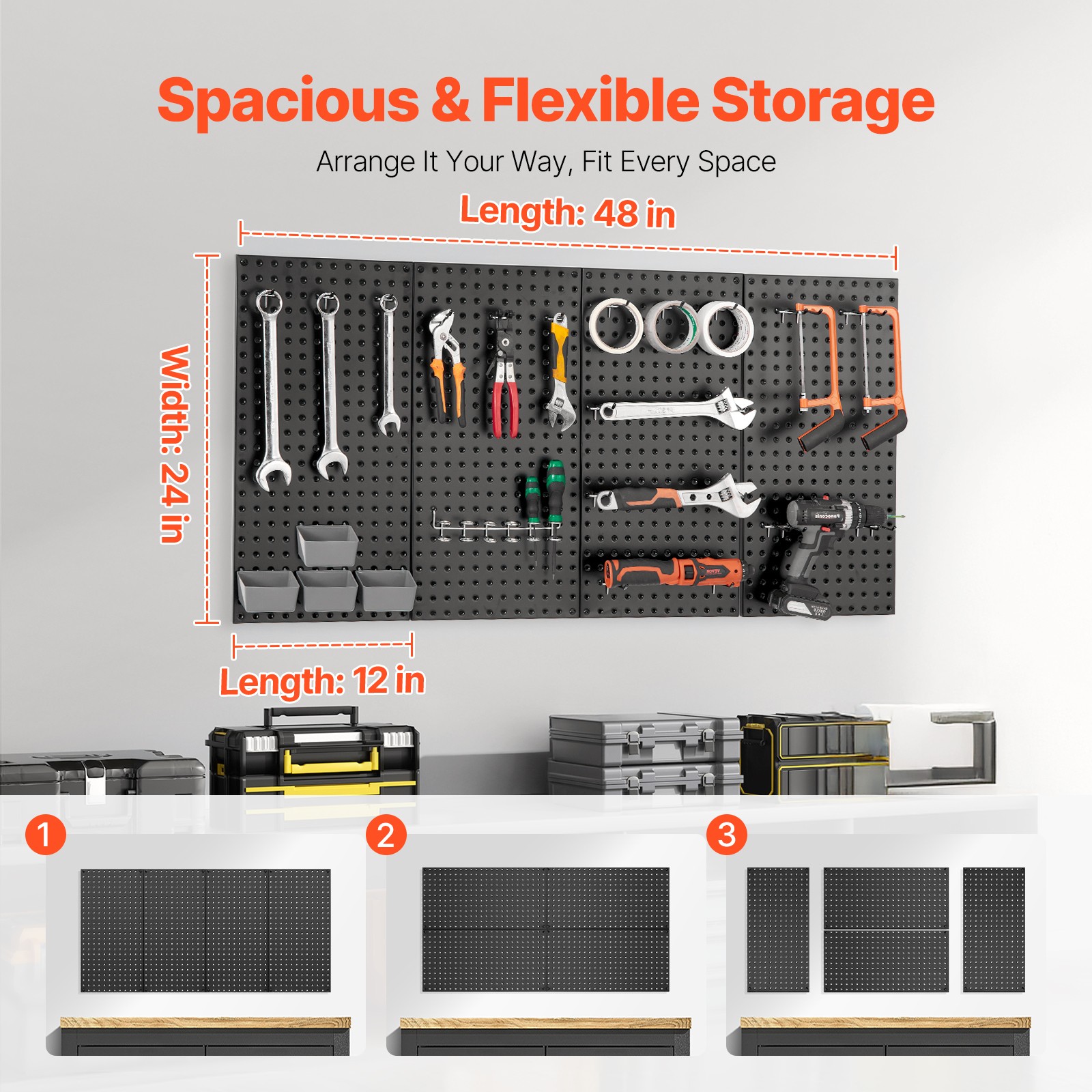 VEVOR Metal Pegboard Panels 4 Pcs 24″ x 12″ Wall Organizer for Garage Tool